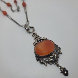 Art Nouveau Carnelian & Sterling Necklace by Peruzzi Boston